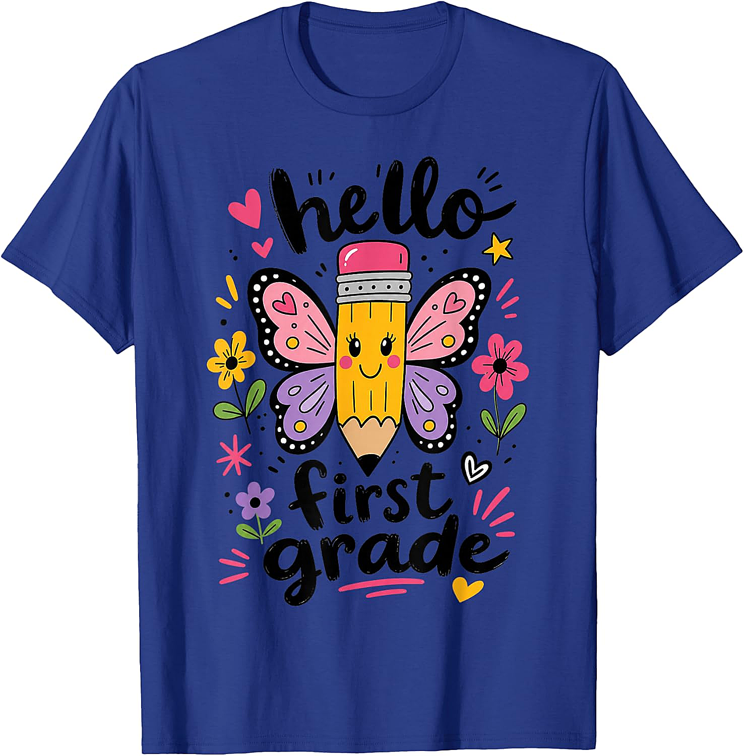  Hello First Grade Pencil Butterfly T-Shirt Back to School