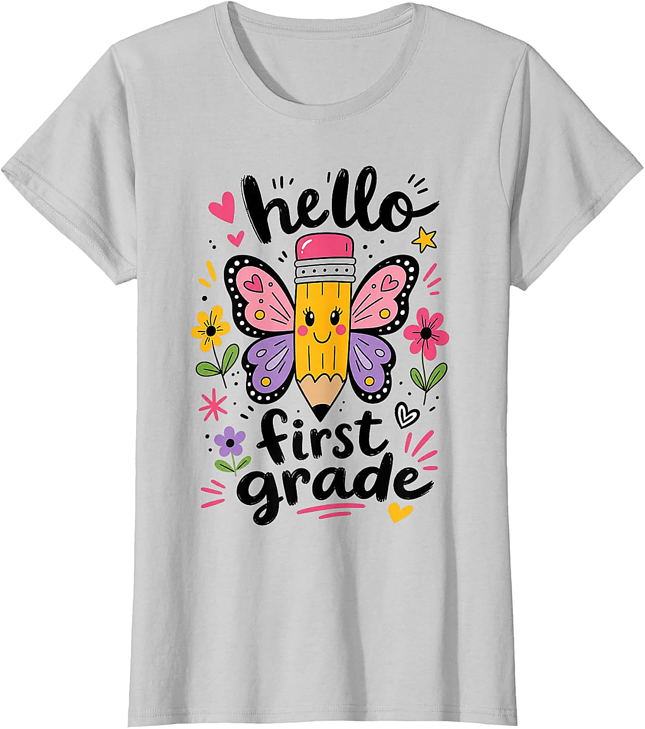  Hello First Grade Pencil Butterfly T-Shirt Back to School