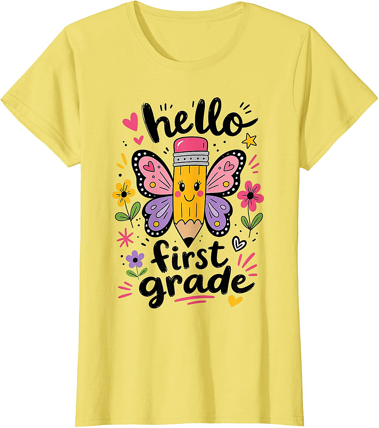  Hello First Grade Pencil Butterfly T-Shirt Back to School