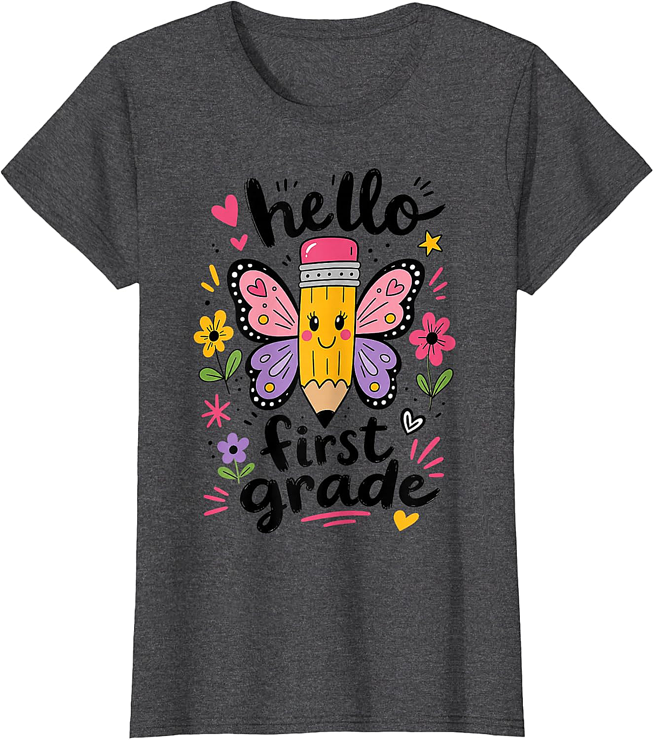  Hello First Grade Pencil Butterfly T-Shirt Back to School