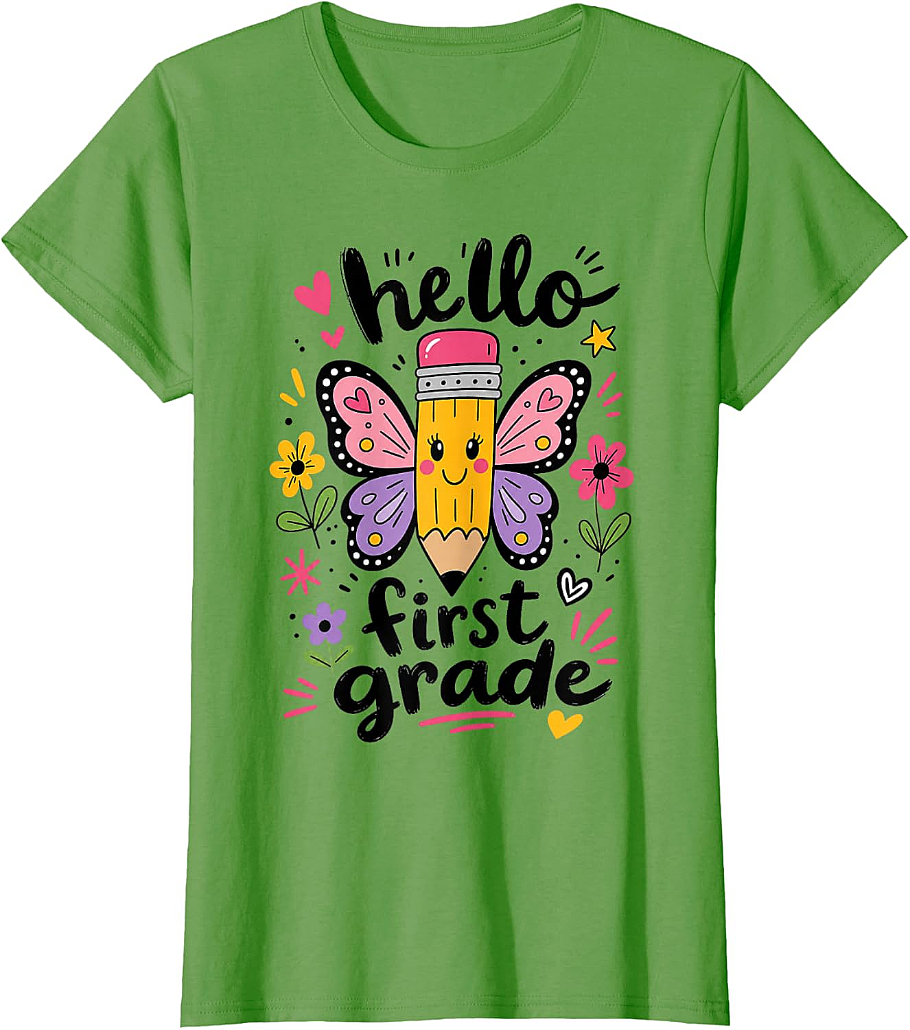  Hello First Grade Pencil Butterfly T-Shirt Back to School