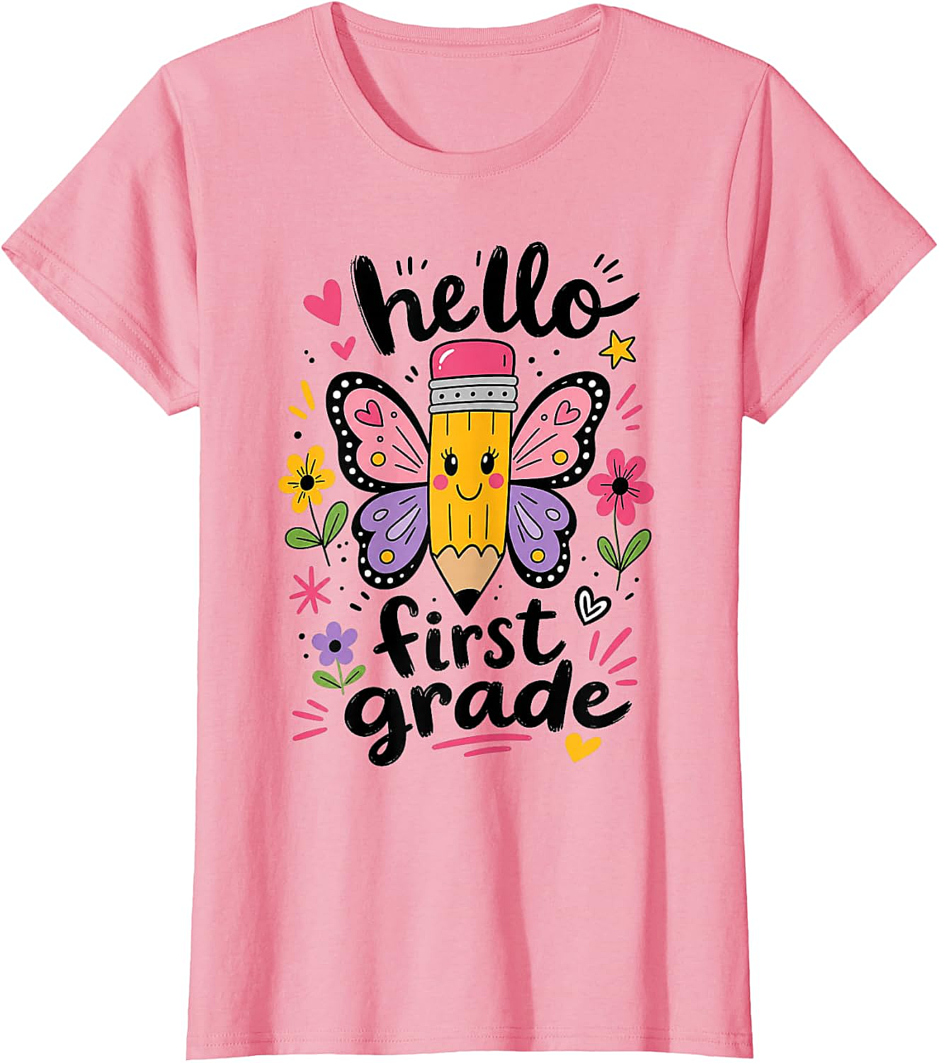  Hello First Grade Pencil Butterfly T-Shirt Back to School