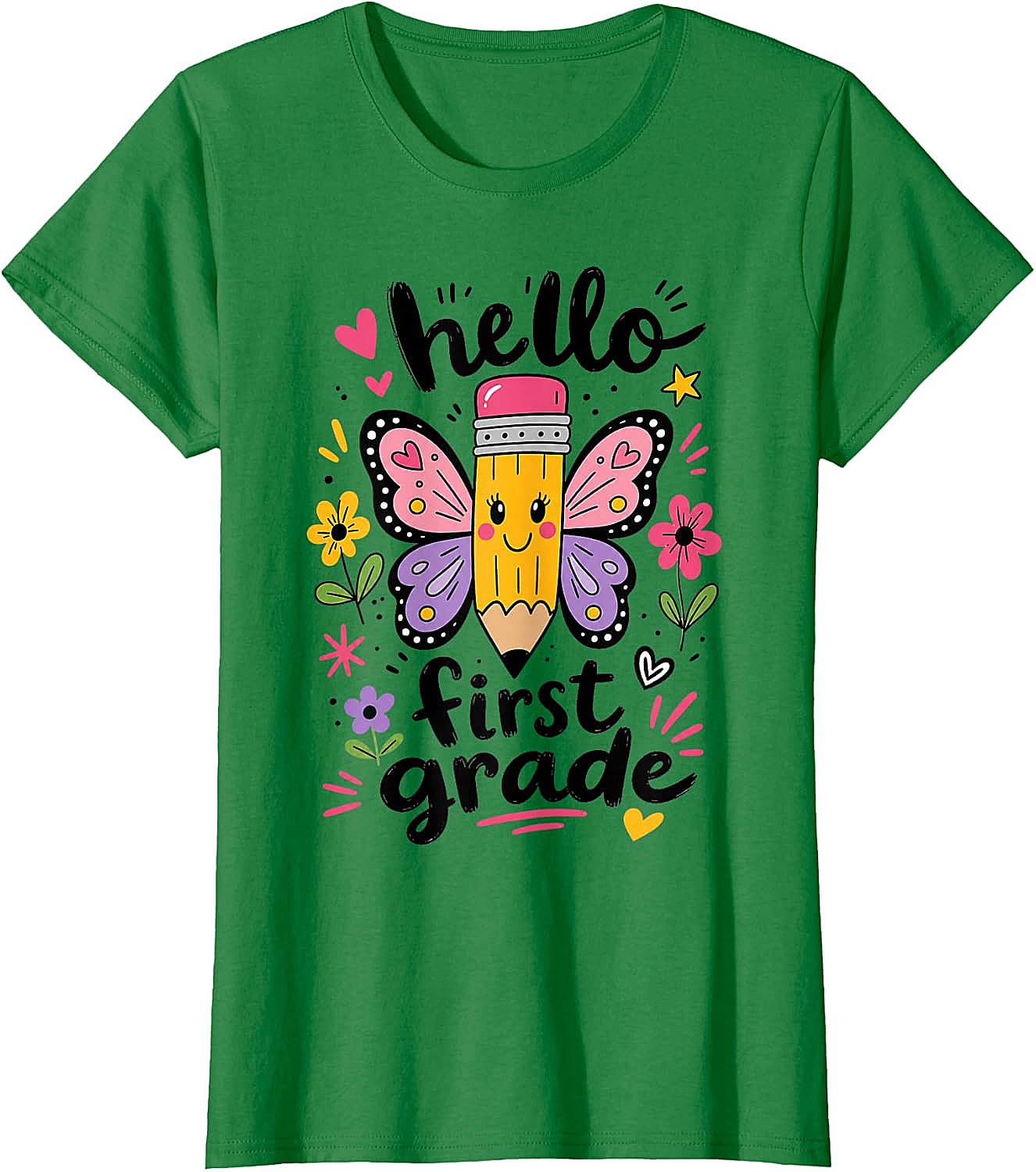  Hello First Grade Pencil Butterfly T-Shirt Back to School