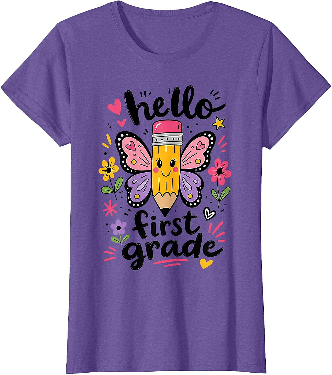  Hello First Grade Pencil Butterfly T-Shirt Back to School
