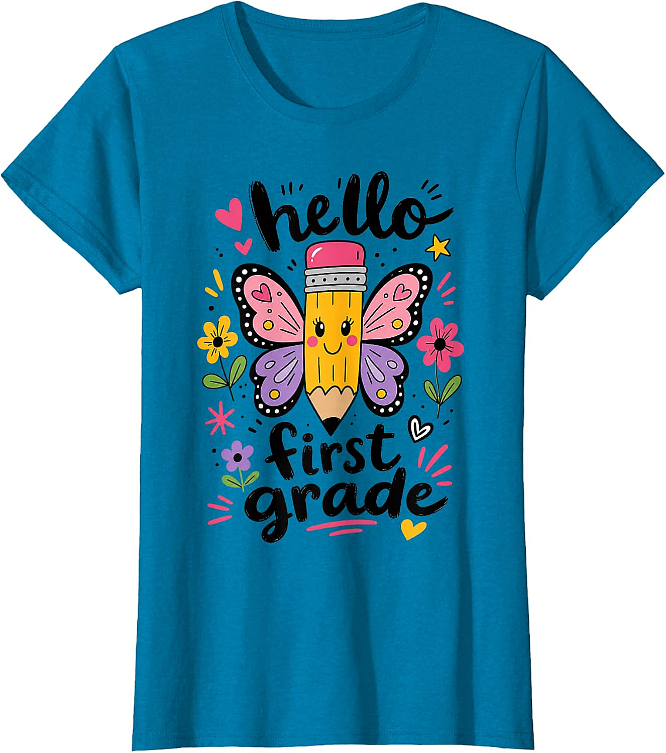  Hello First Grade Pencil Butterfly T-Shirt Back to School