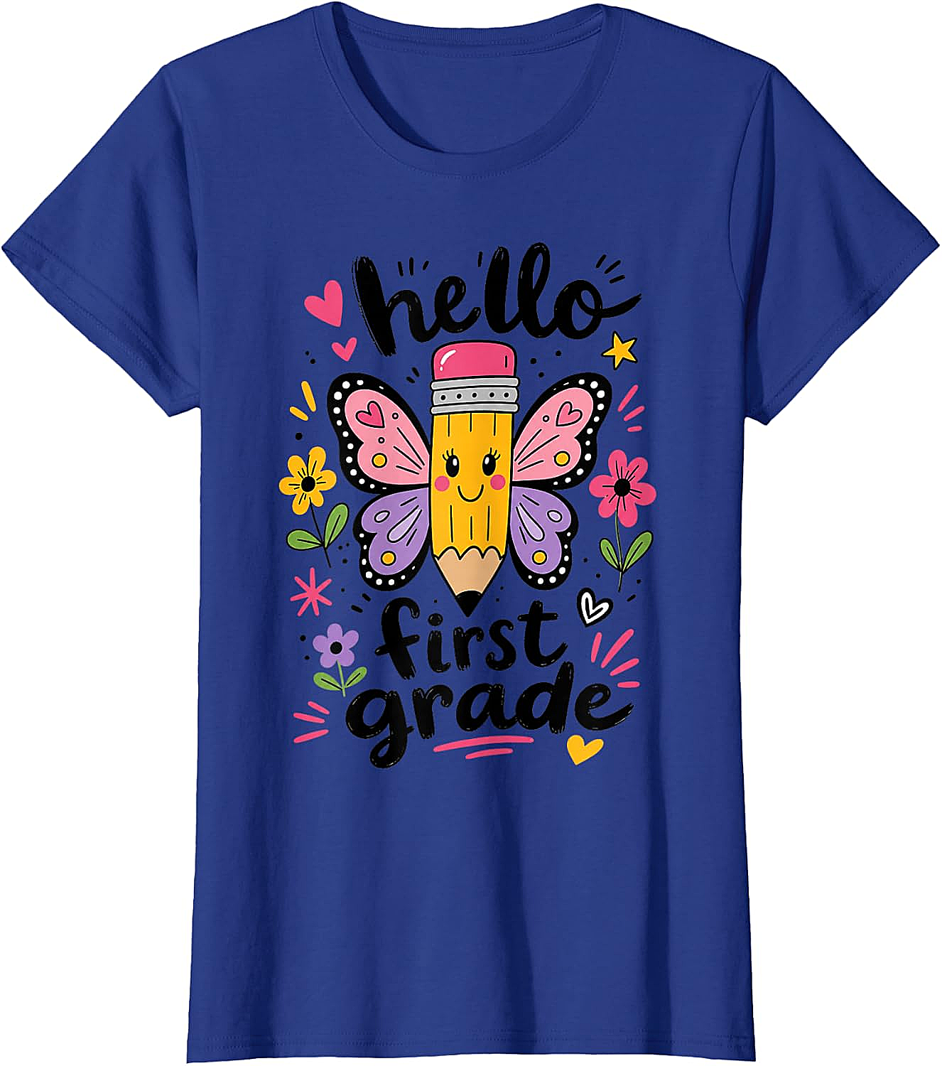 Hello First Grade Pencil Butterfly T-Shirt Back to School