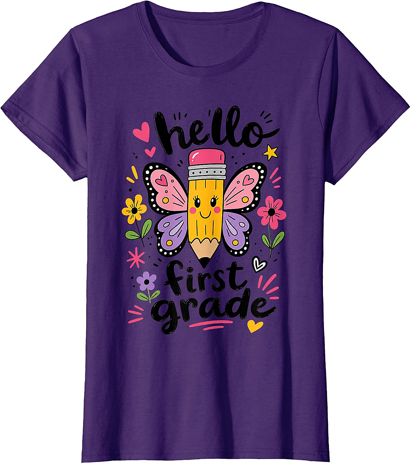  Hello First Grade Pencil Butterfly T-Shirt Back to School