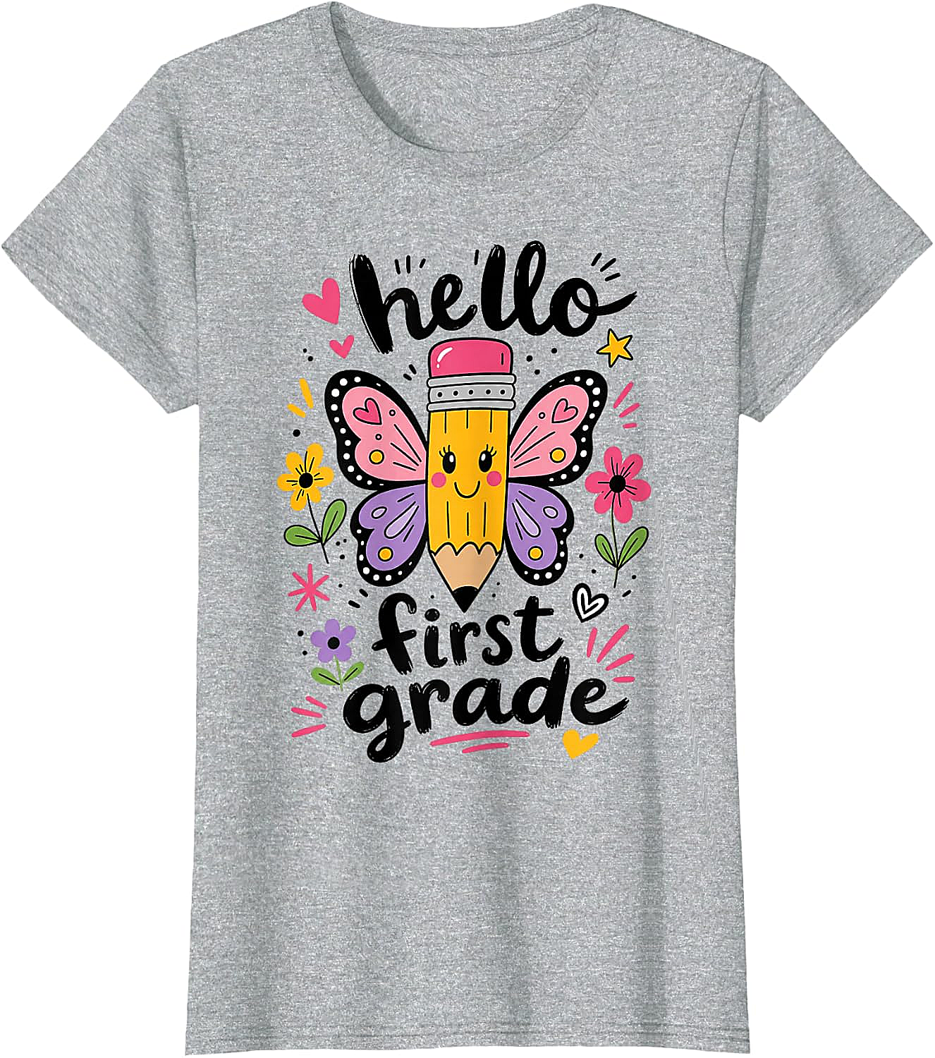  Hello First Grade Pencil Butterfly T-Shirt Back to School