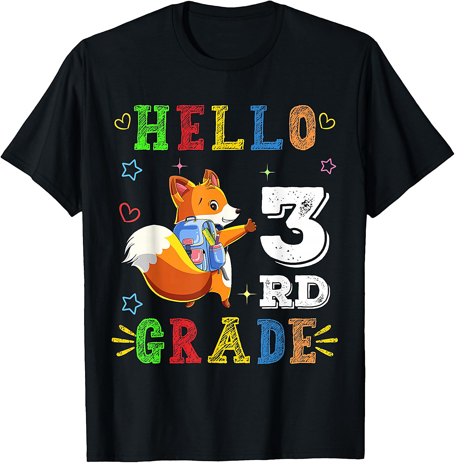 Hello 3rd Grade Fox T-Shirt | Cute Back to School Tee