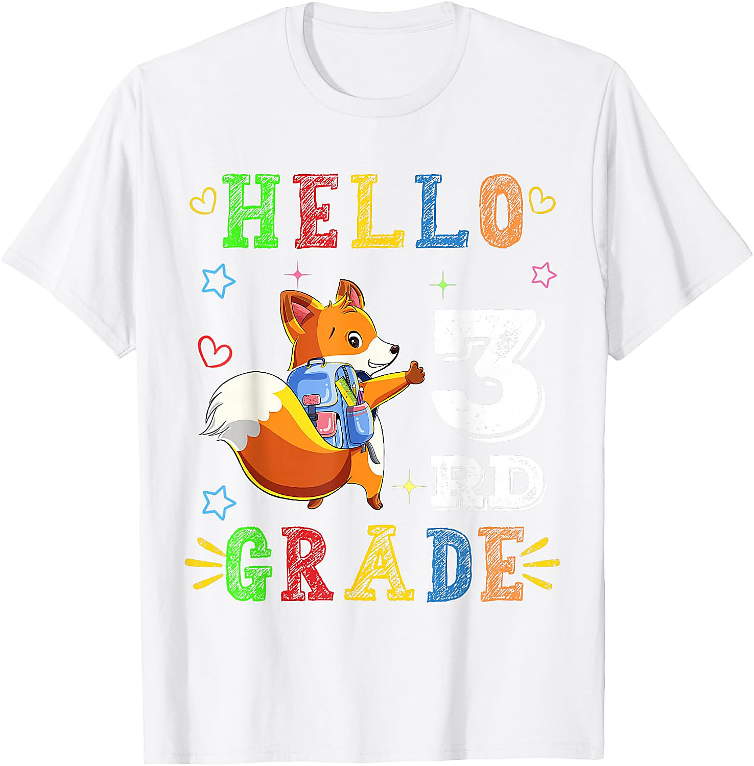 Hello 3rd Grade Fox T-Shirt | Cute Back to School Tee