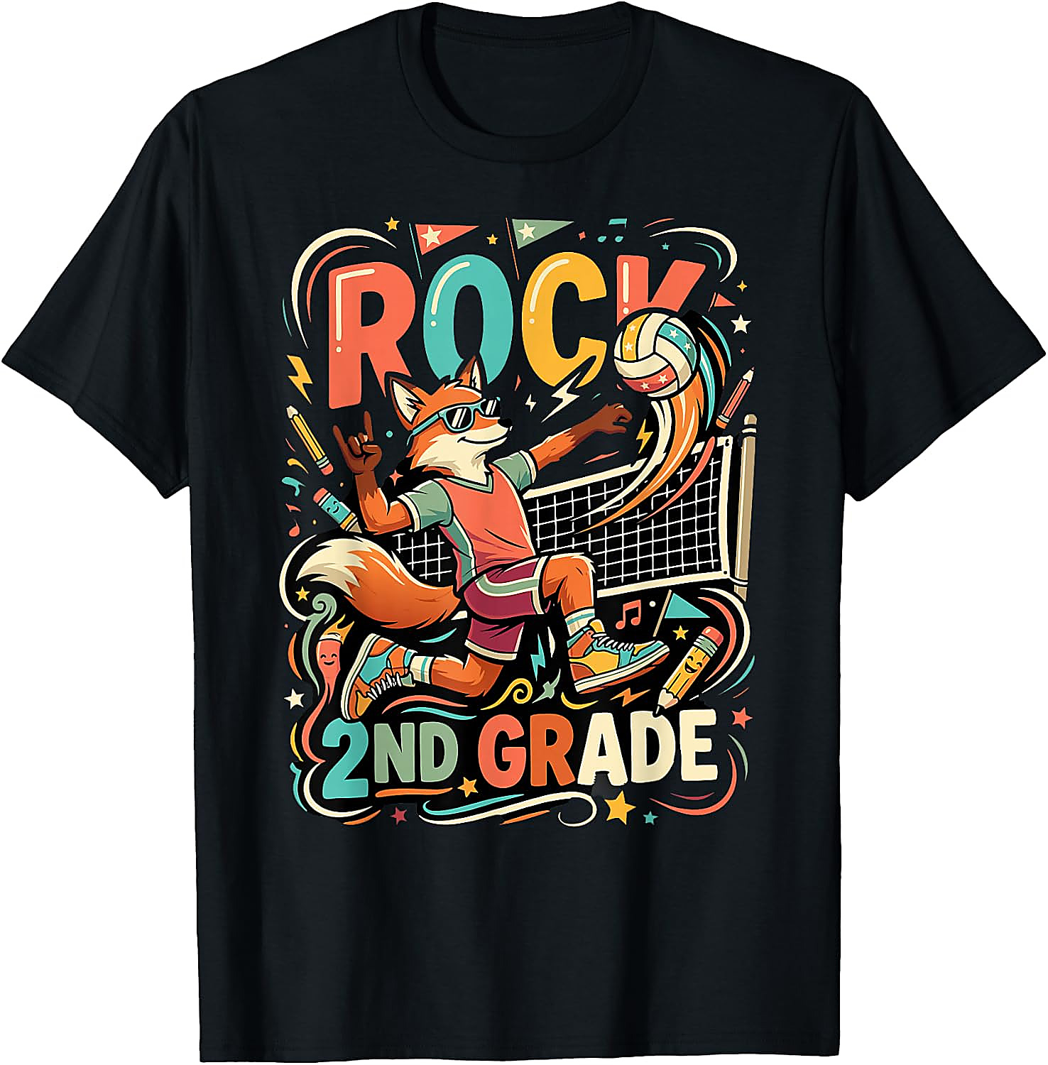 Rock 2nd Grade Fox Volleyball T-Shirt for Kids | Back to School