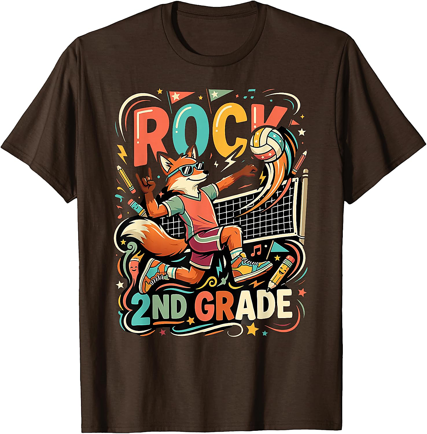 Rock 2nd Grade Fox Volleyball T-Shirt for Kids | Back to School