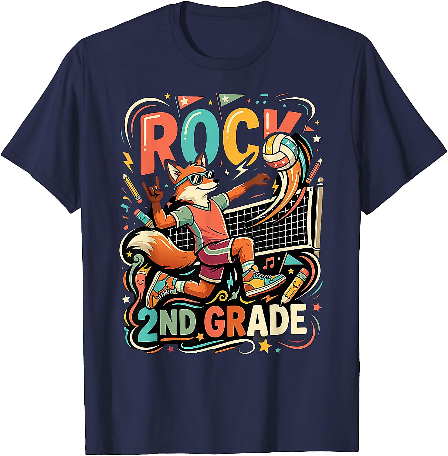 Rock 2nd Grade Fox Volleyball T-Shirt for Kids | Back to School