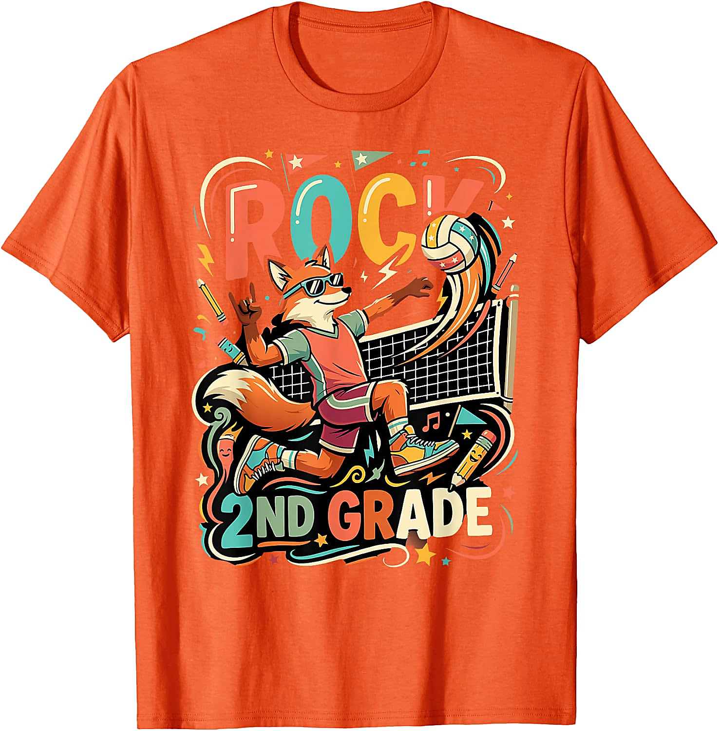 Rock 2nd Grade Fox Volleyball T-Shirt for Kids | Back to School