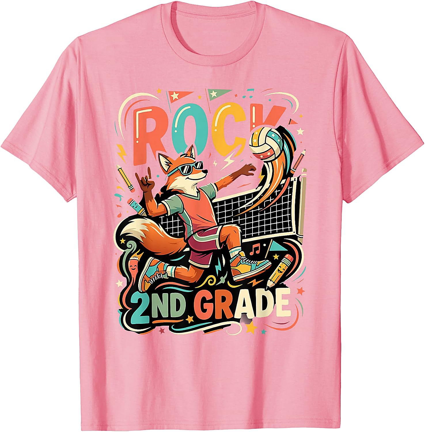 Rock 2nd Grade Fox Volleyball T-Shirt for Kids | Back to School