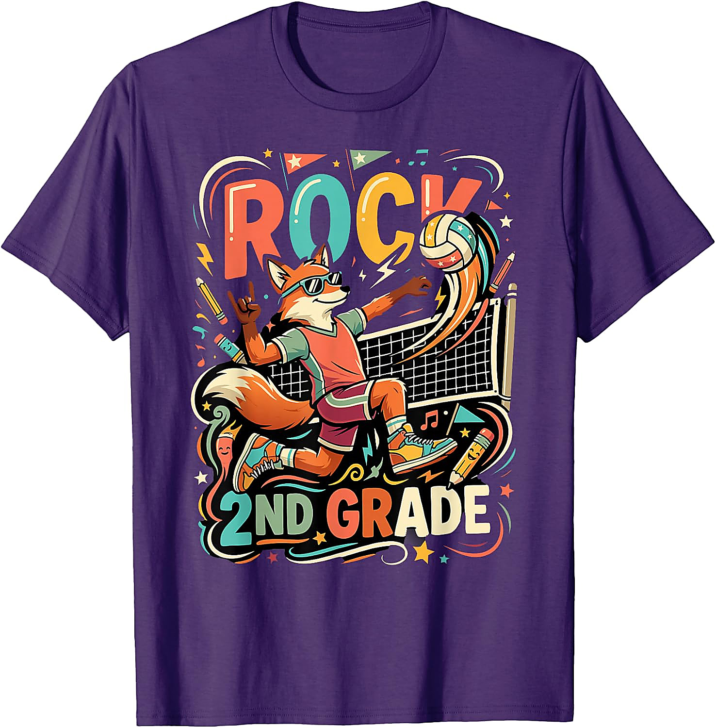 Rock 2nd Grade Fox Volleyball T-Shirt for Kids | Back to School