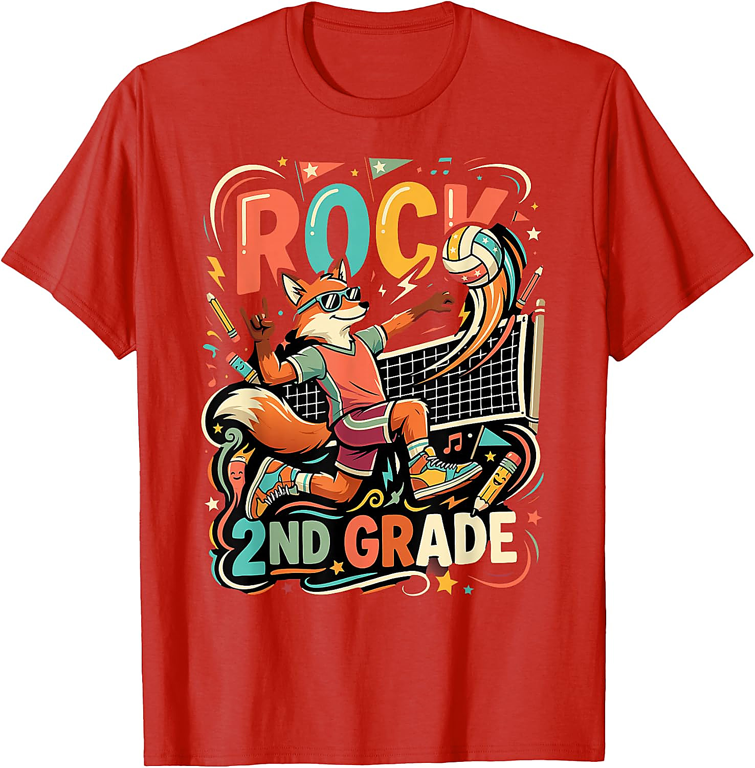 Rock 2nd Grade Fox Volleyball T-Shirt for Kids | Back to School