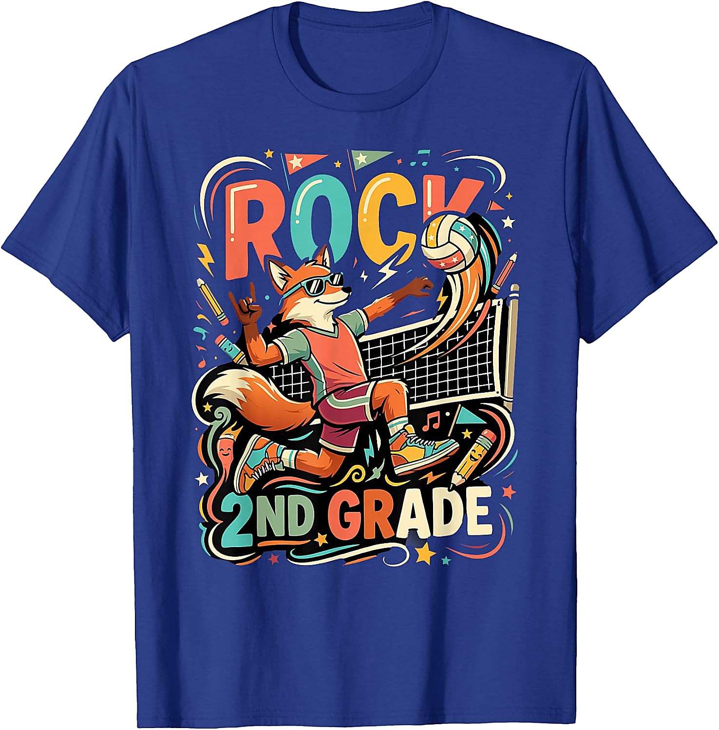 Rock 2nd Grade Fox Volleyball T-Shirt for Kids | Back to School