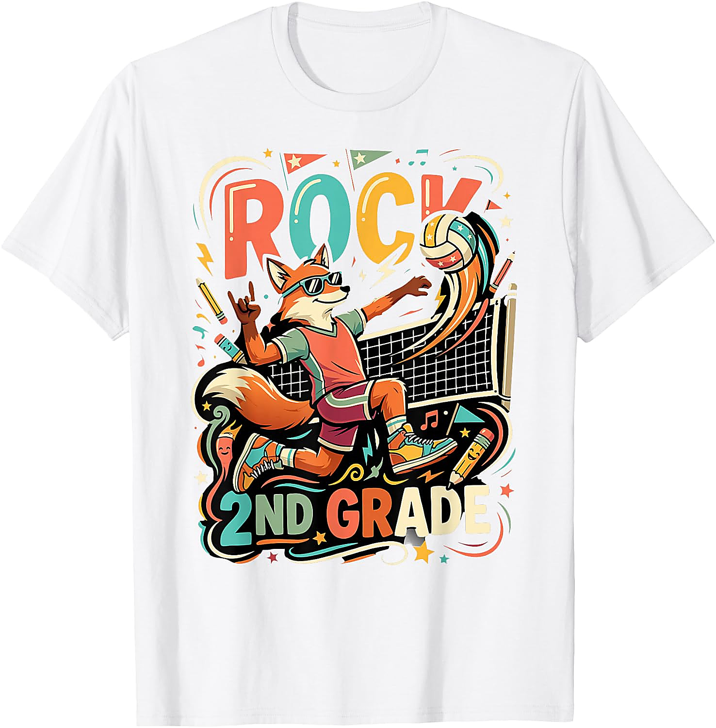 Rock 2nd Grade Fox Volleyball T-Shirt for Kids | Back to School