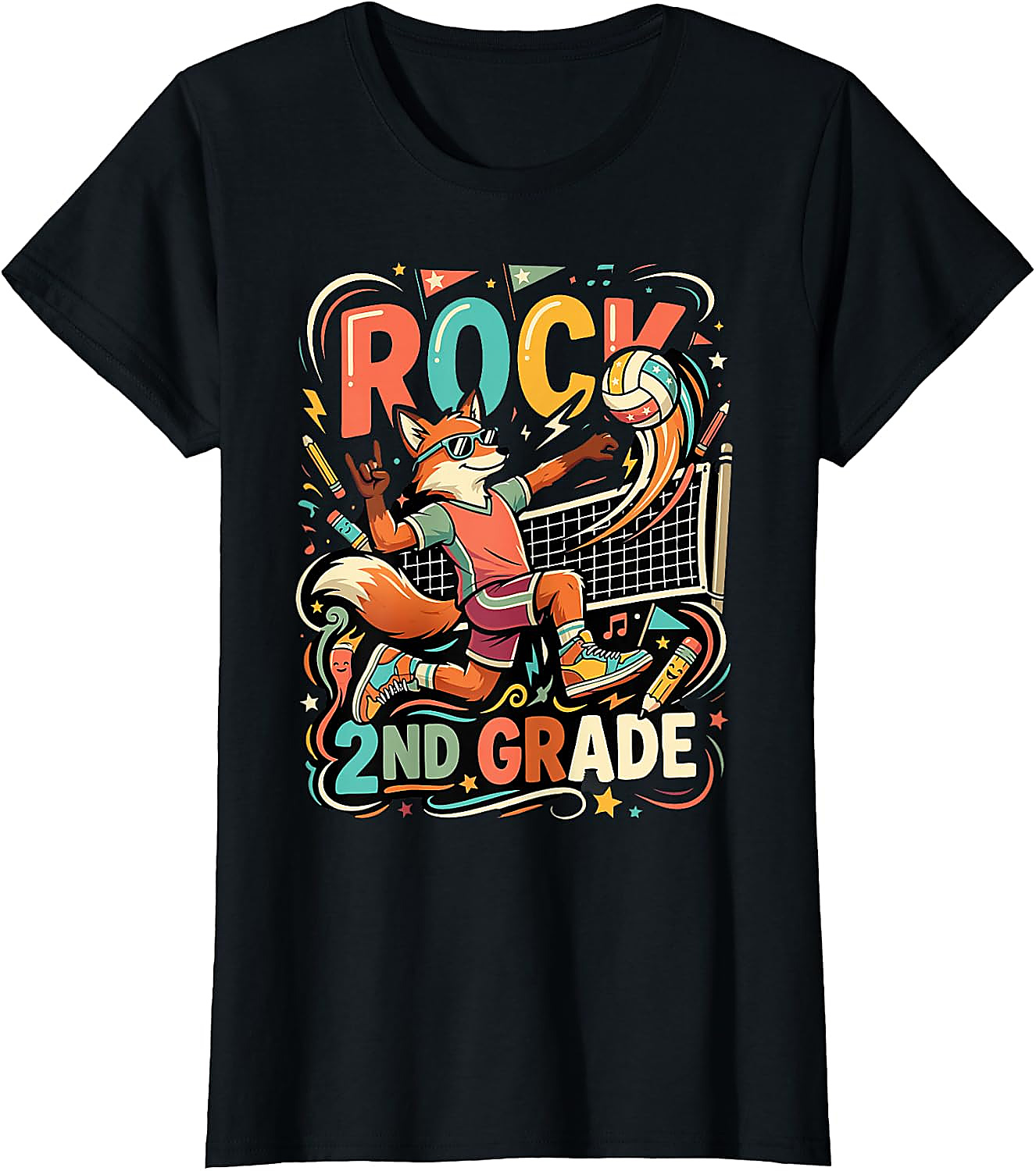 Rock 2nd Grade Fox Volleyball T-Shirt for Kids | Back to School