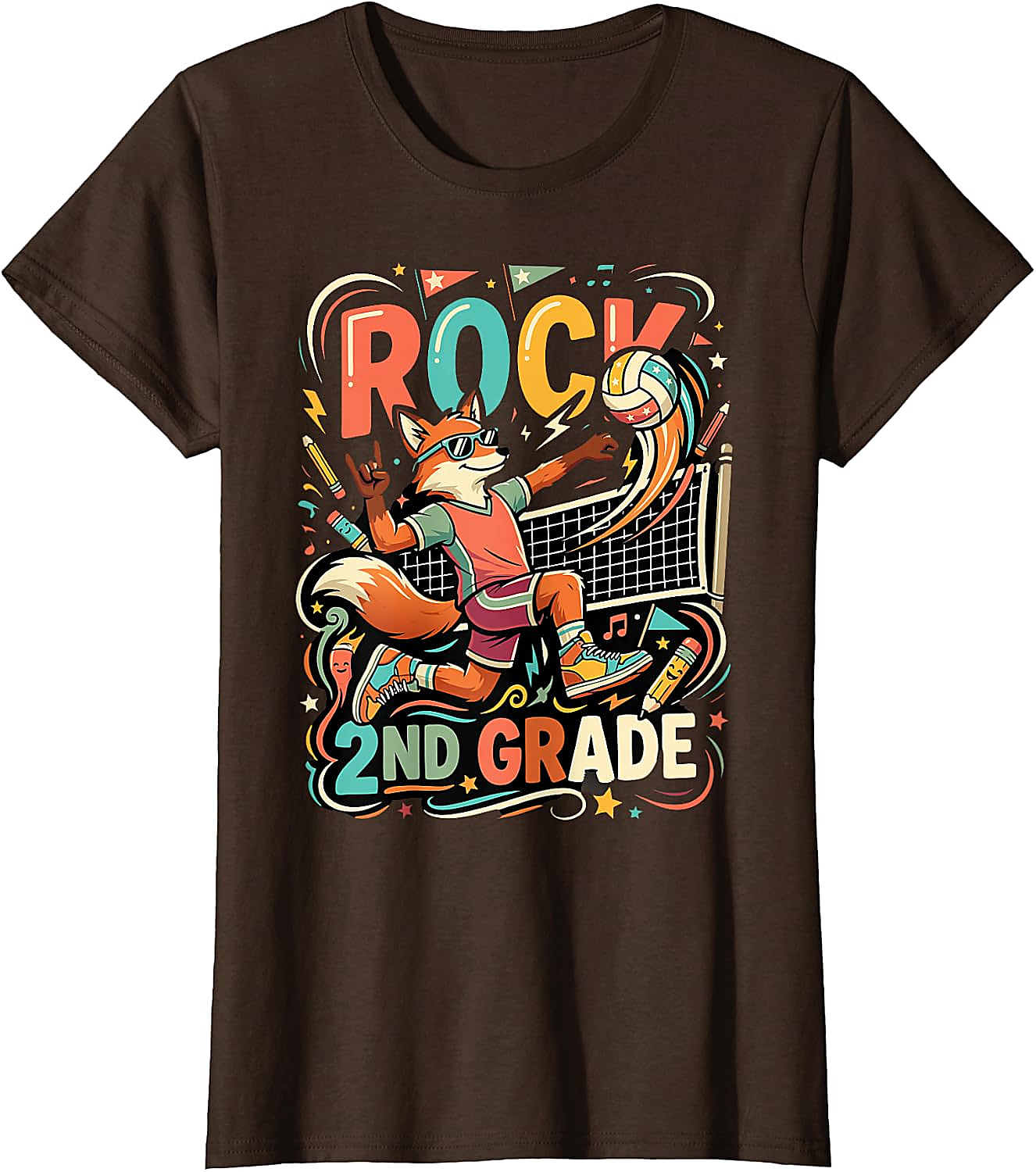 Rock 2nd Grade Fox Volleyball T-Shirt for Kids | Back to School