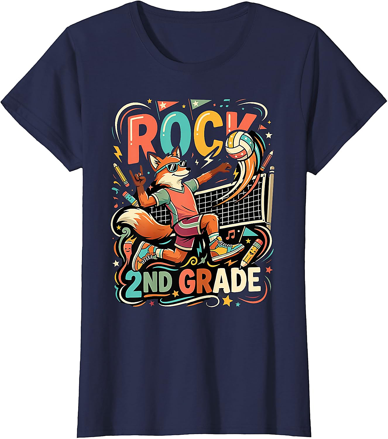 Rock 2nd Grade Fox Volleyball T-Shirt for Kids | Back to School