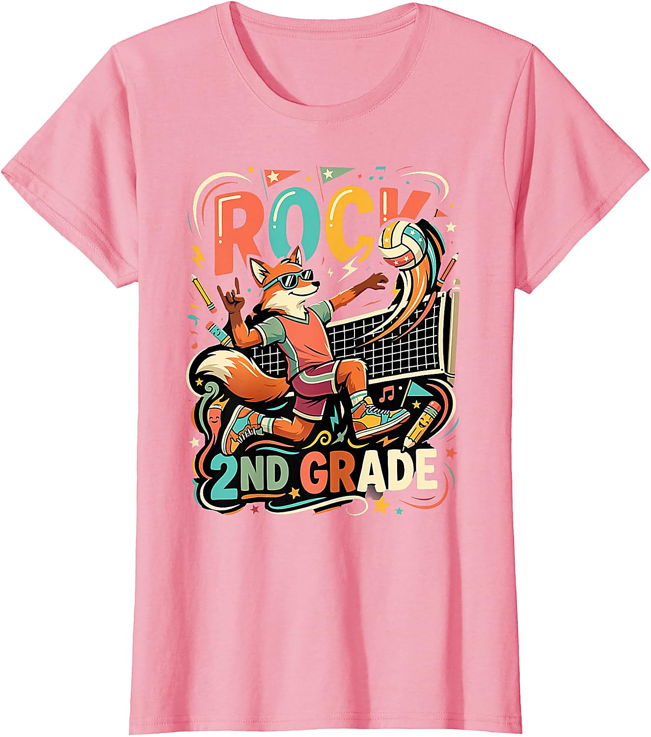 Rock 2nd Grade Fox Volleyball T-Shirt for Kids | Back to School