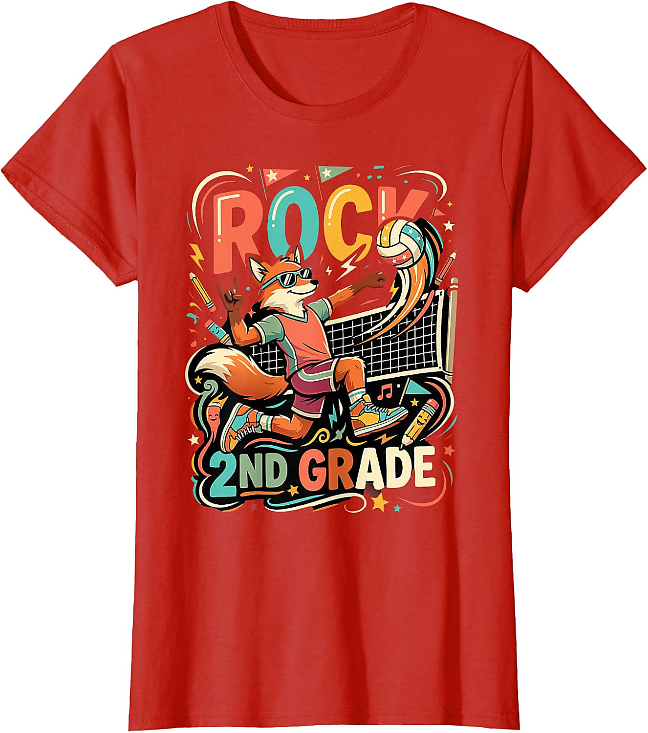 Rock 2nd Grade Fox Volleyball T-Shirt for Kids | Back to School