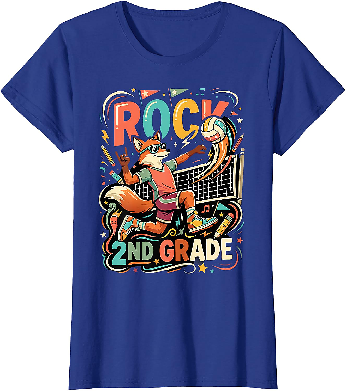 Rock 2nd Grade Fox Volleyball T-Shirt for Kids | Back to School