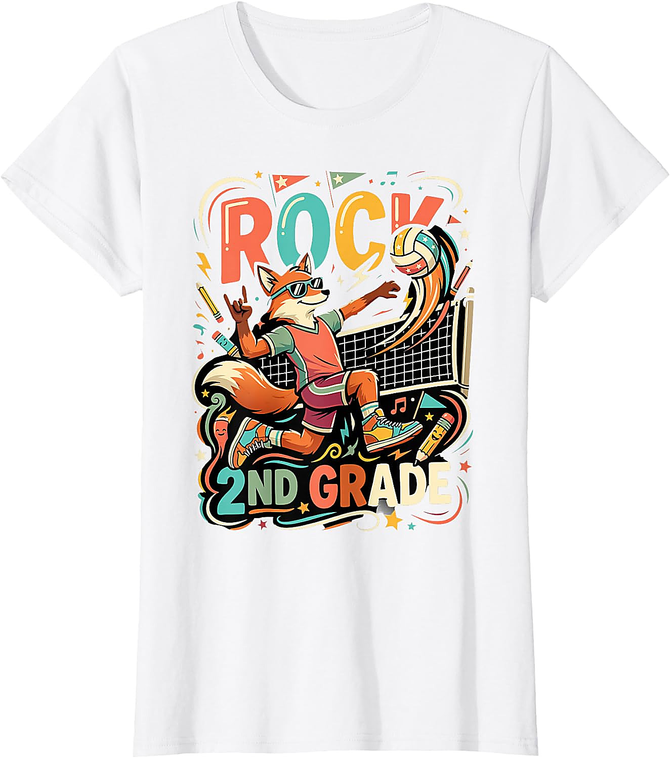 Rock 2nd Grade Fox Volleyball T-Shirt for Kids | Back to School
