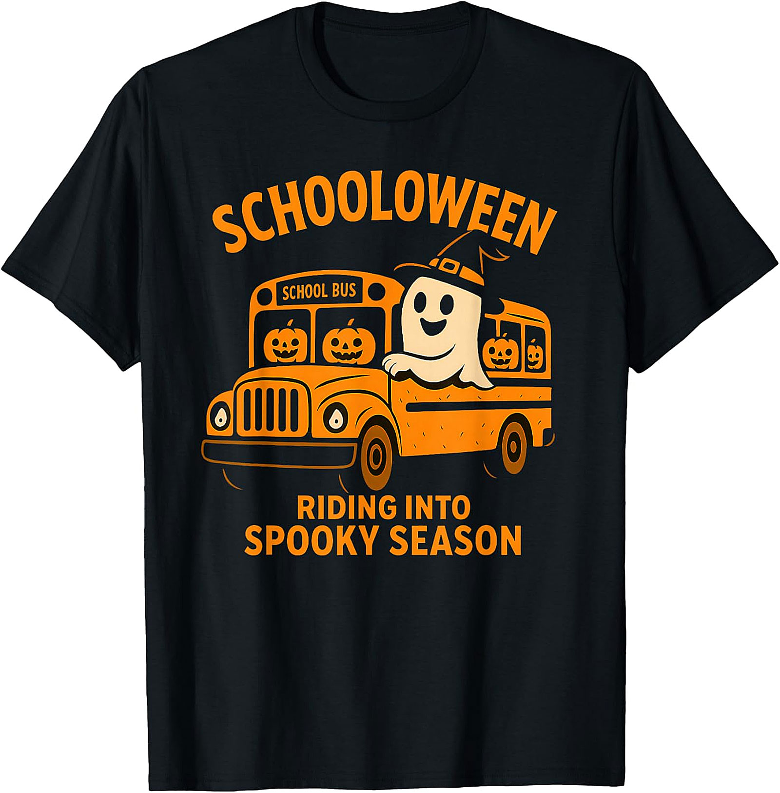 Schooloween School Bus Ghost Halloween Tee | Spooky Season Shirt