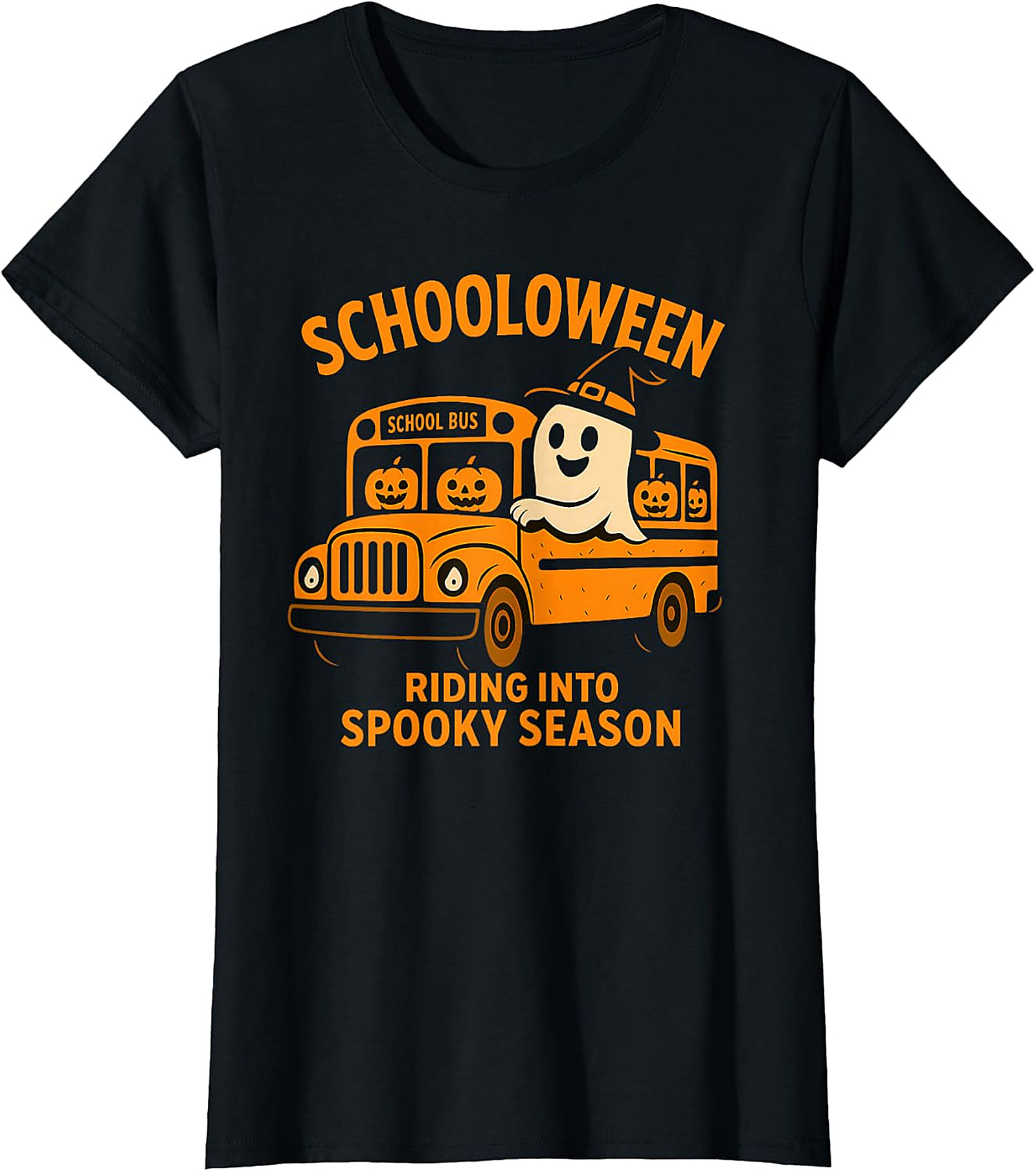 Schooloween School Bus Ghost Halloween Tee | Spooky Season Shirt