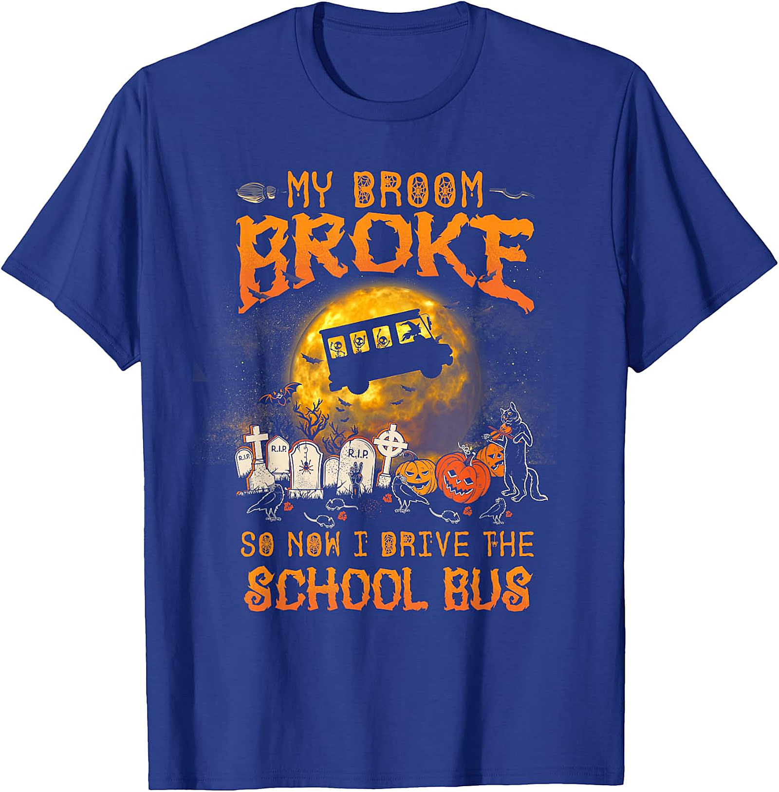 My Broom Broke School Bus Halloween T-Shirt | Spooky Fun