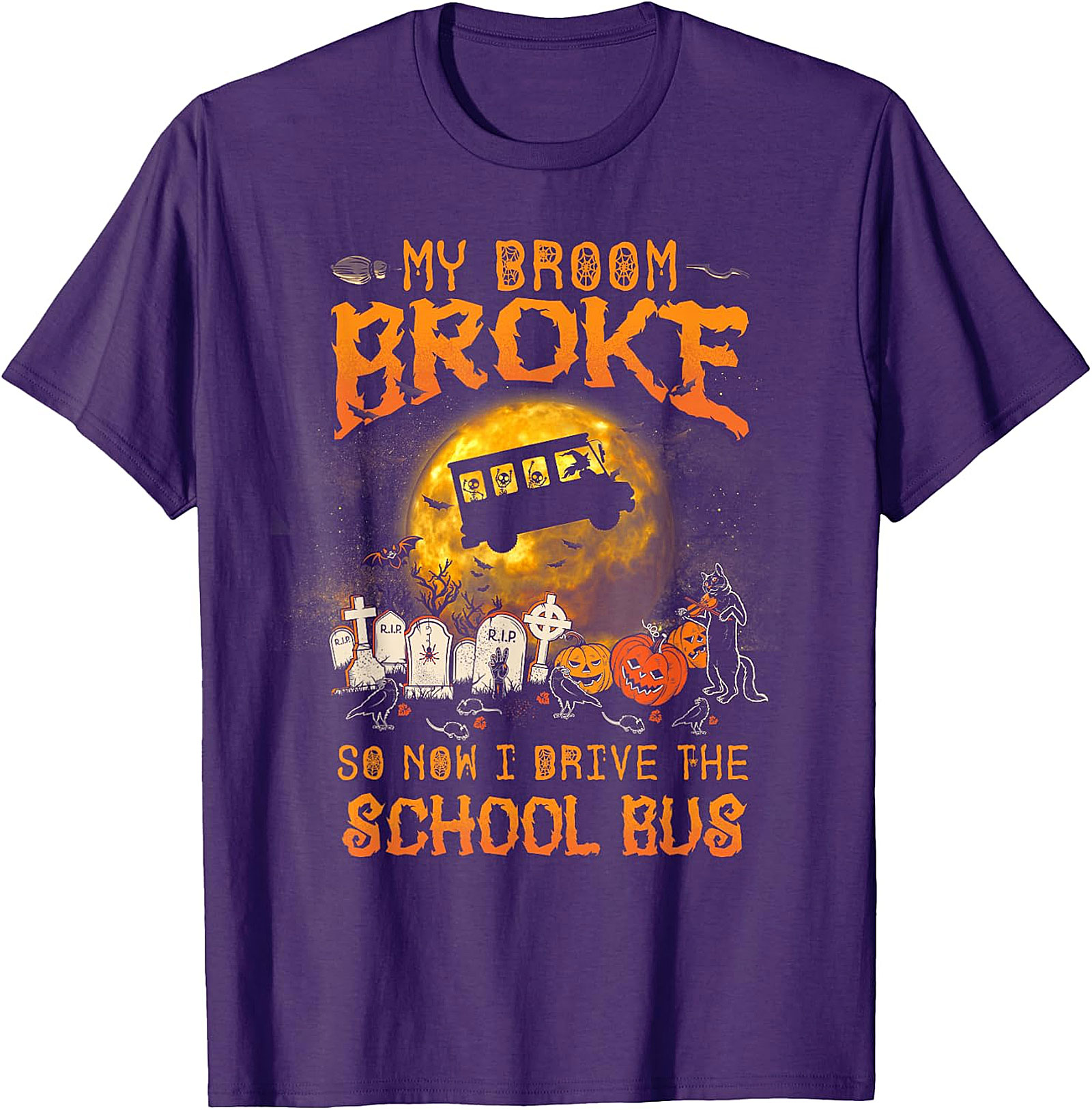 My Broom Broke School Bus Halloween T-Shirt | Spooky Fun