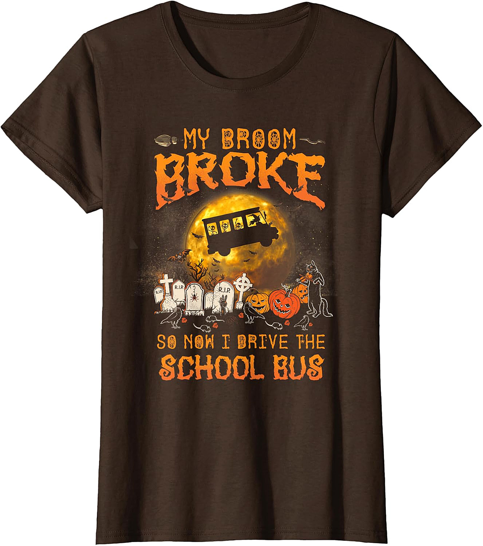 My Broom Broke School Bus Halloween T-Shirt | Spooky Fun