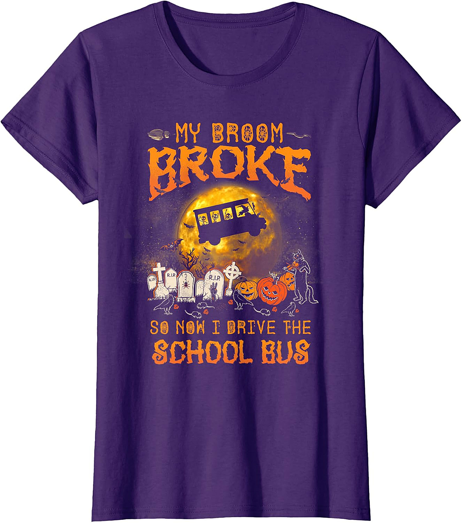 My Broom Broke School Bus Halloween T-Shirt | Spooky Fun