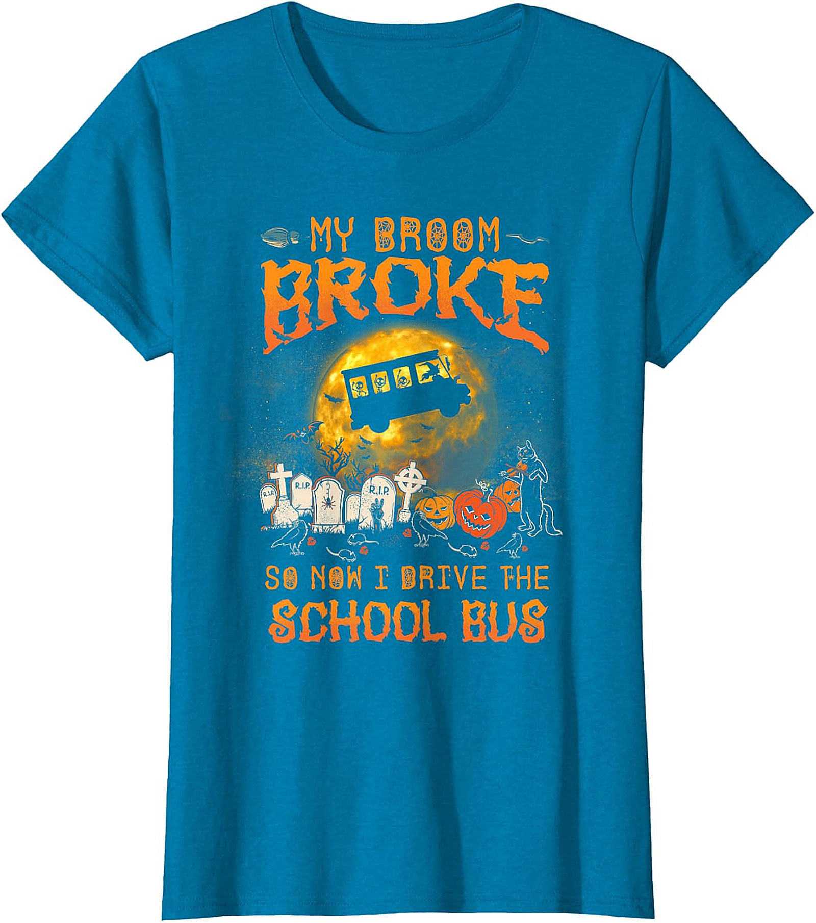 My Broom Broke School Bus Halloween T-Shirt | Spooky Fun