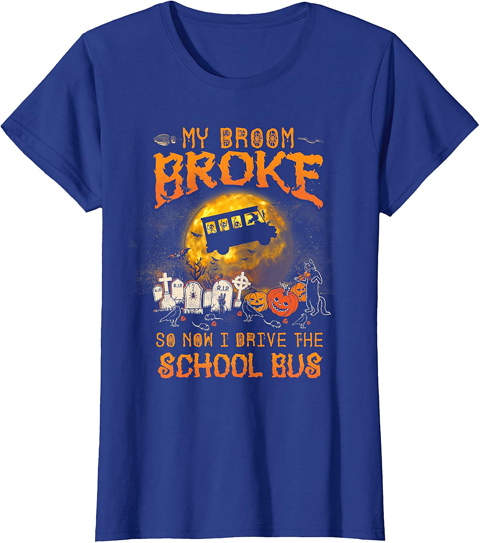 My Broom Broke School Bus Halloween T-Shirt | Spooky Fun