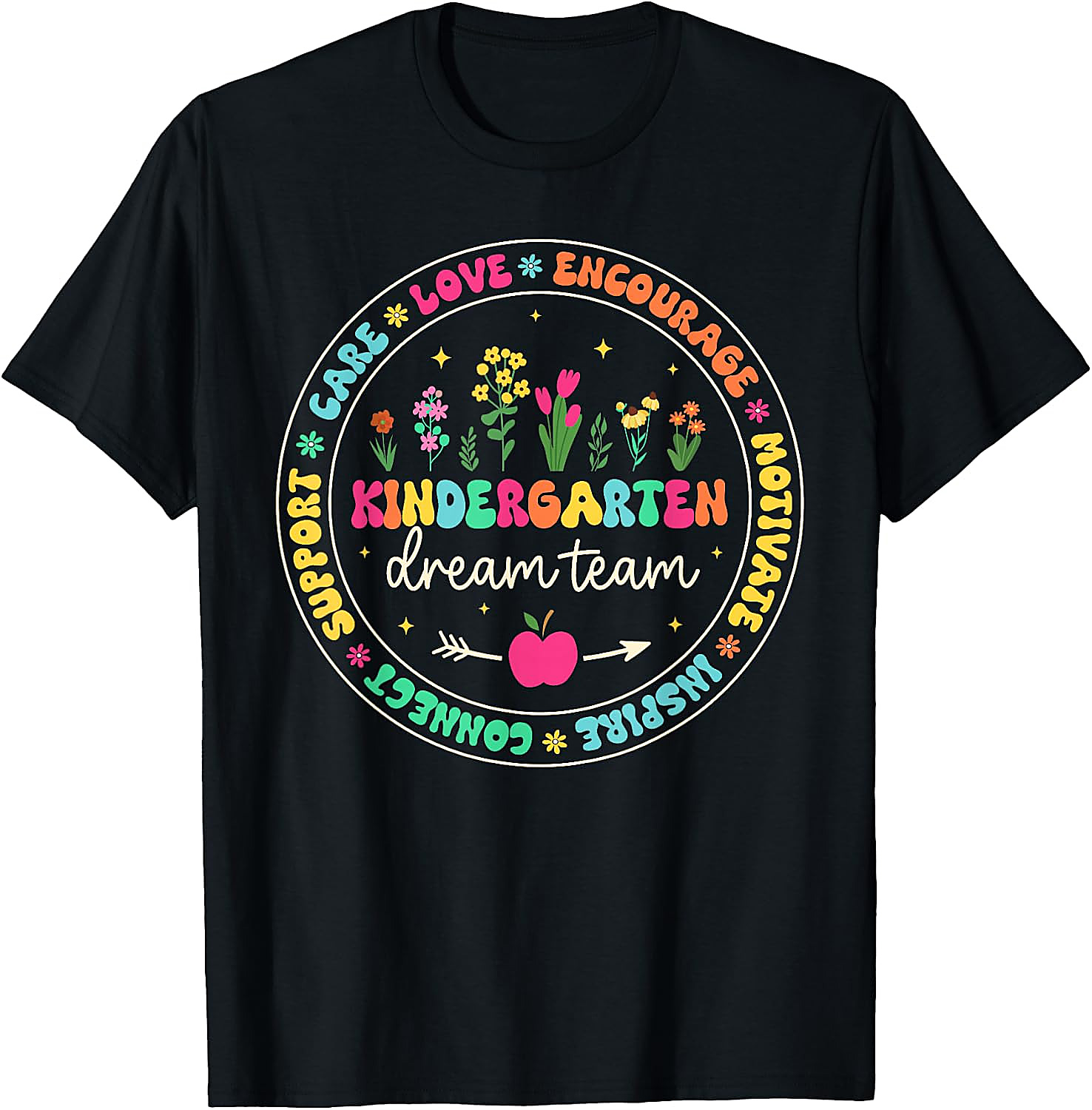 Kindergarten Dream Team Teacher T-Shirt | Floral School Tee