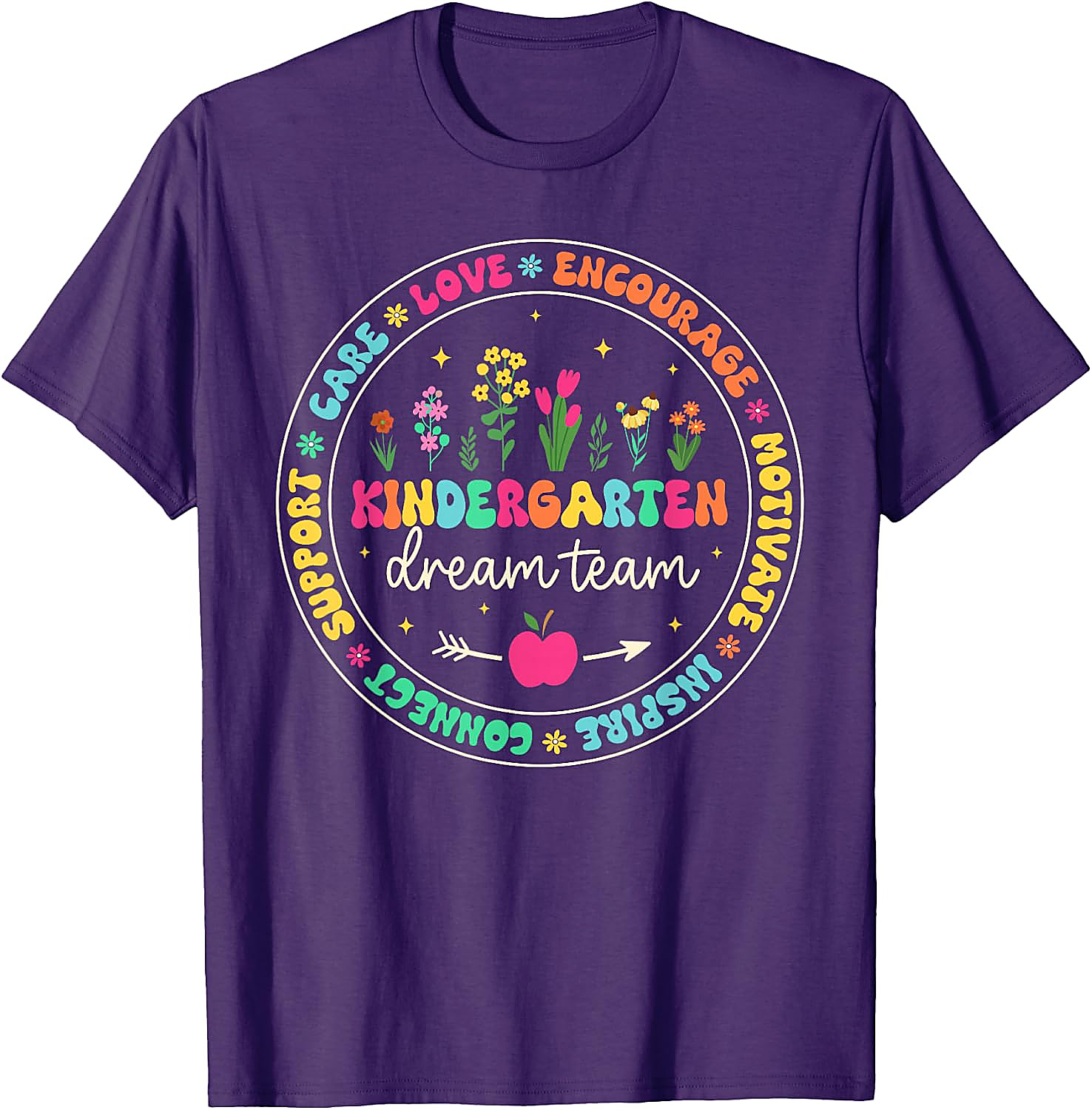 Kindergarten Dream Team Teacher T-Shirt | Floral School Tee