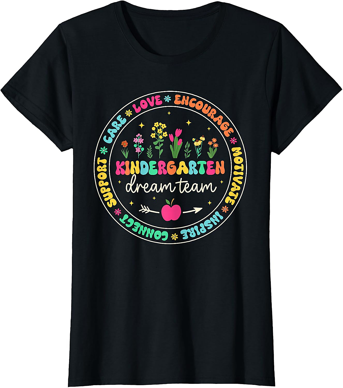 Kindergarten Dream Team Teacher T-Shirt | Floral School Tee