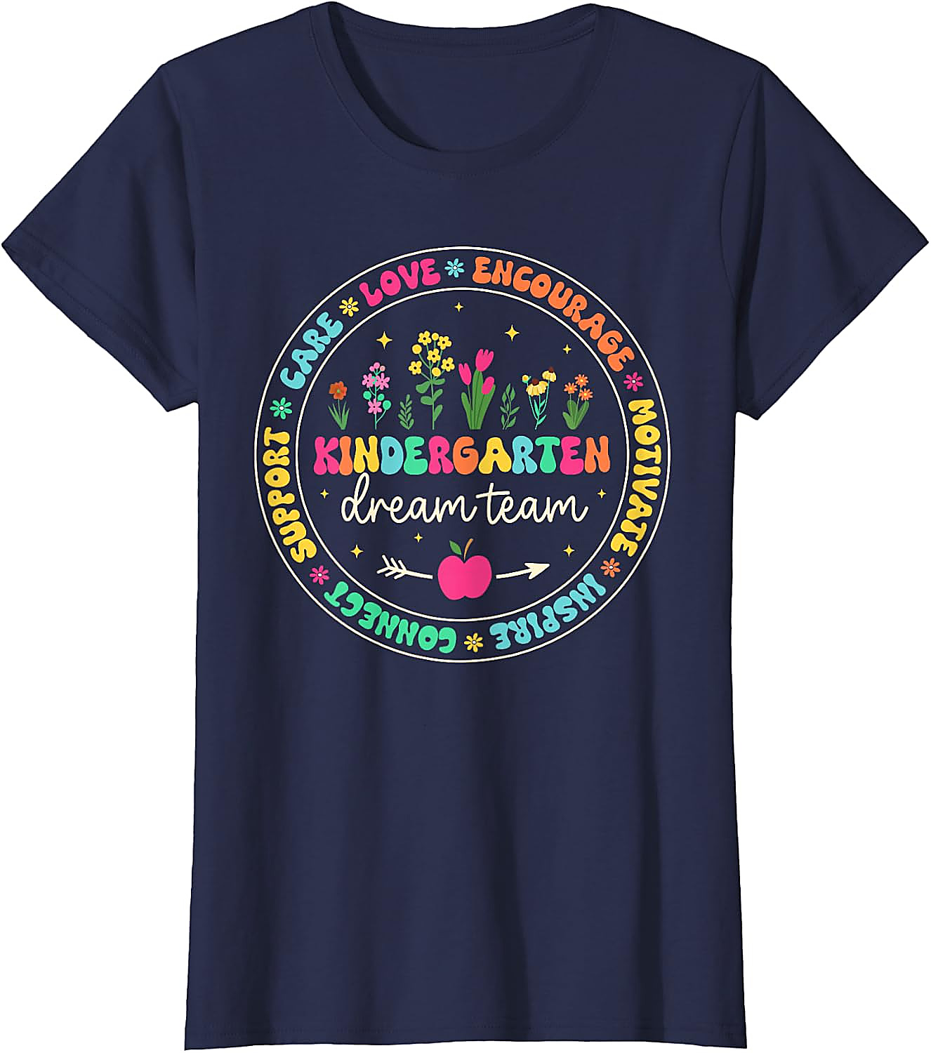 Kindergarten Dream Team Teacher T-Shirt | Floral School Tee