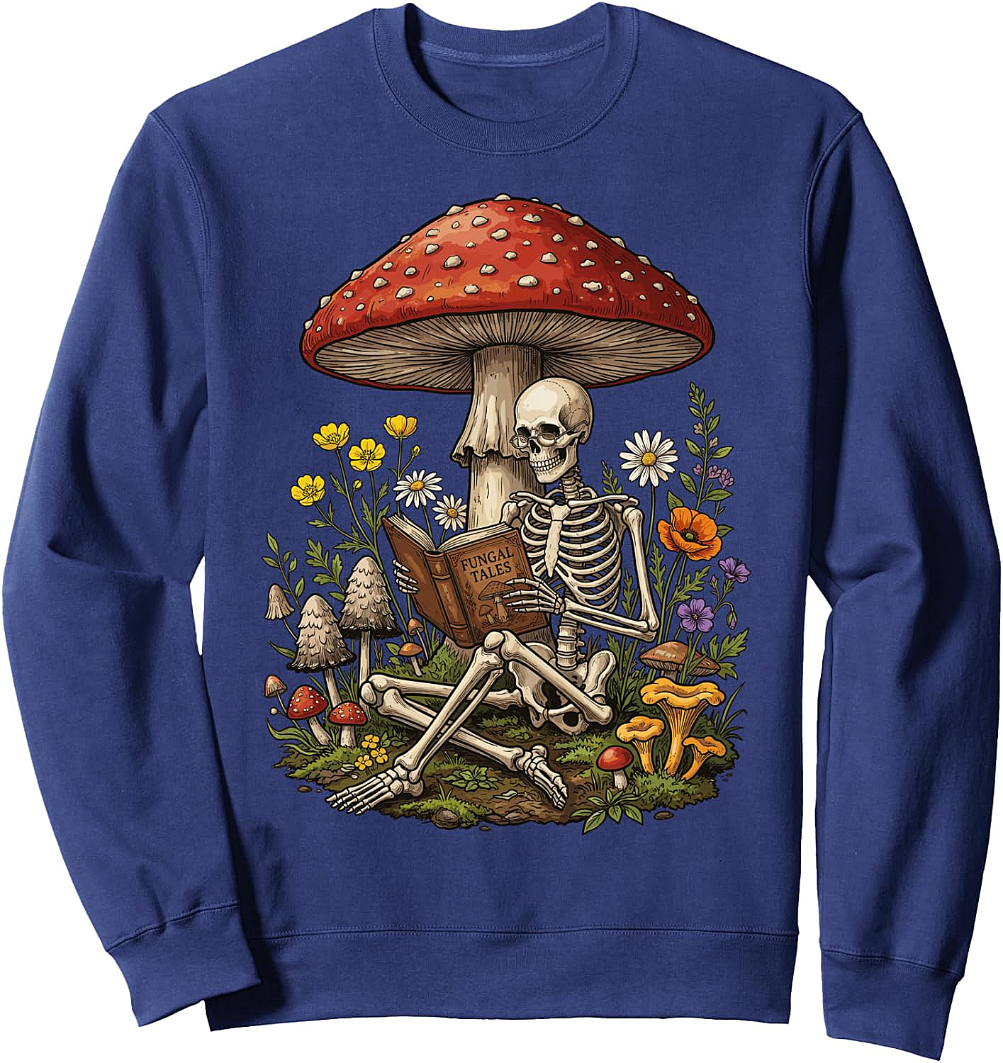 Skeleton Reading Mushroom Sweatshirt Floral Aesthetic