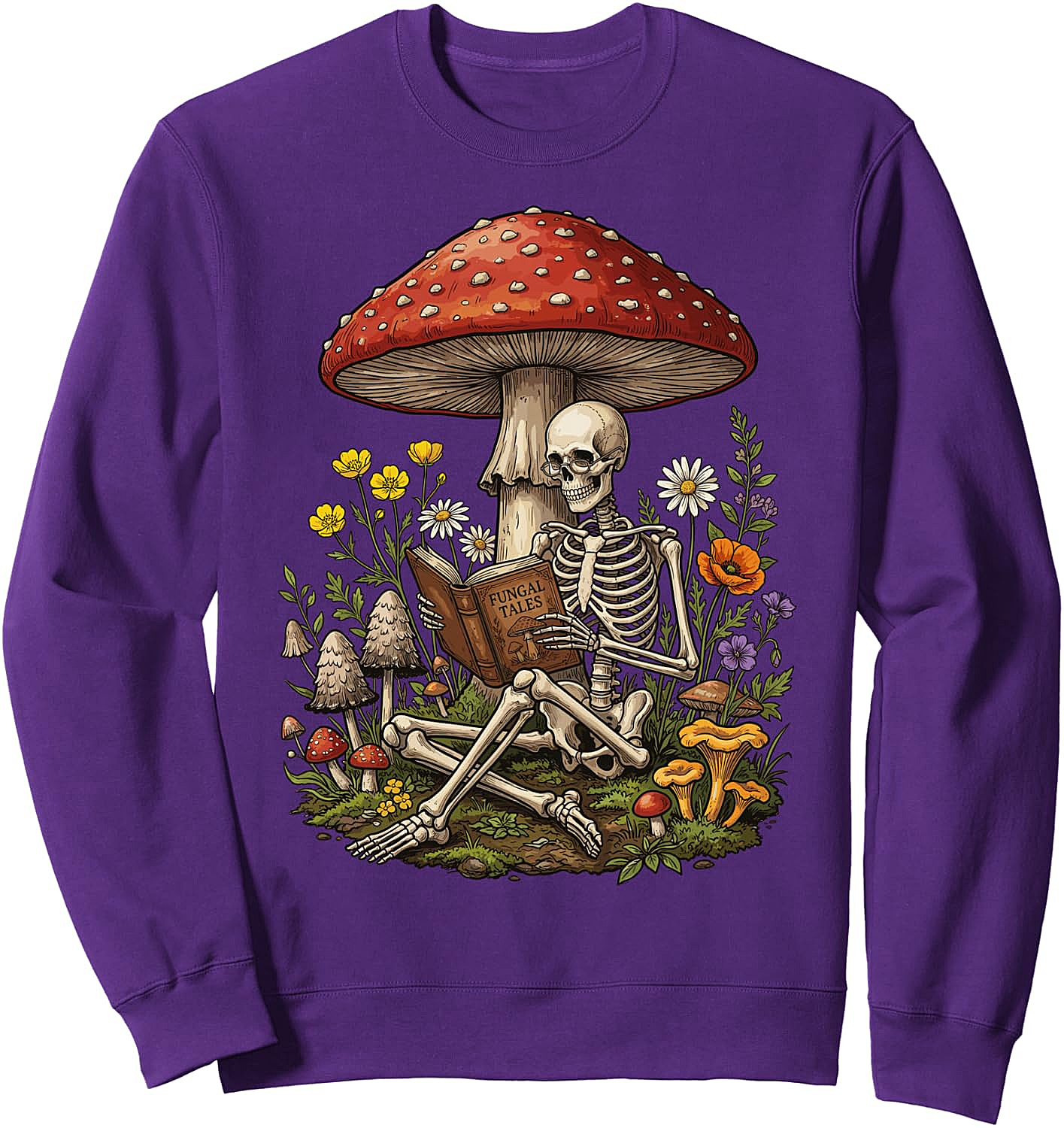 Skeleton Reading Mushroom Sweatshirt Floral Aesthetic