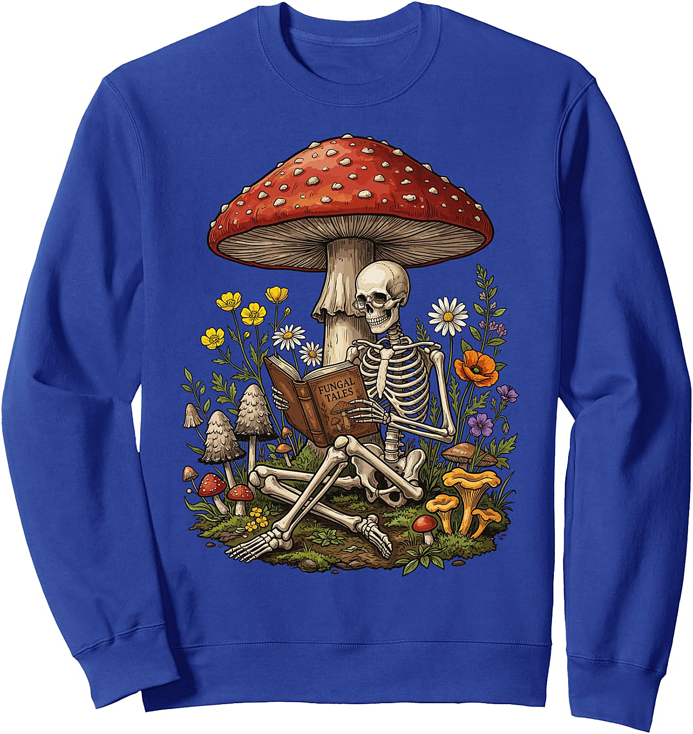 Skeleton Reading Mushroom Sweatshirt Floral Aesthetic