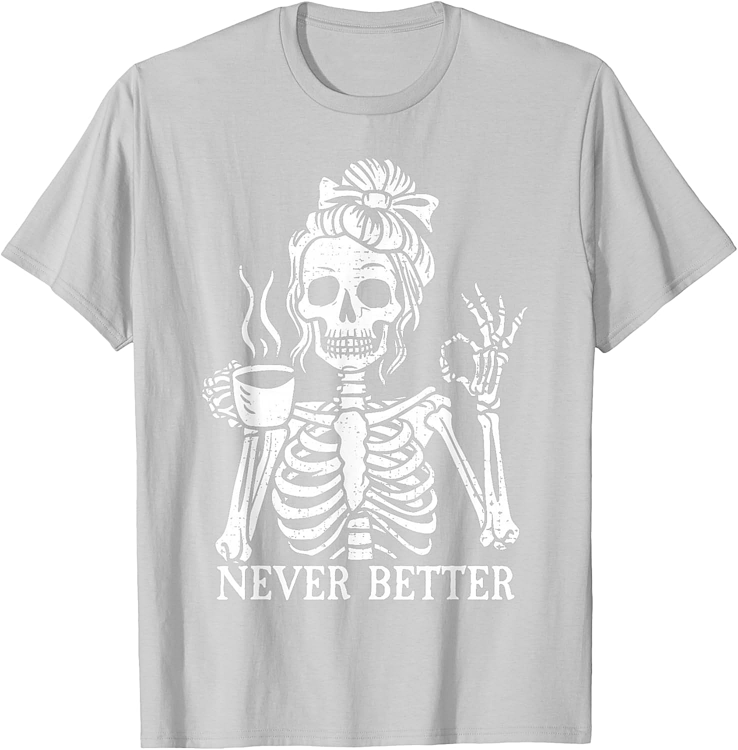 Messy Bun Coffee Skeleton T-Shirt Funny Graphic Tee