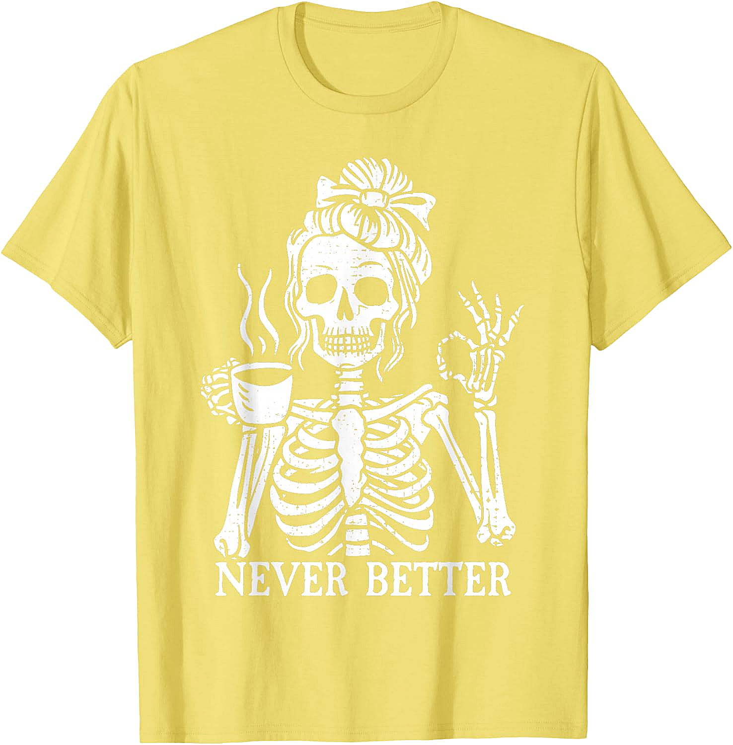 Messy Bun Coffee Skeleton T-Shirt Funny Graphic Tee
