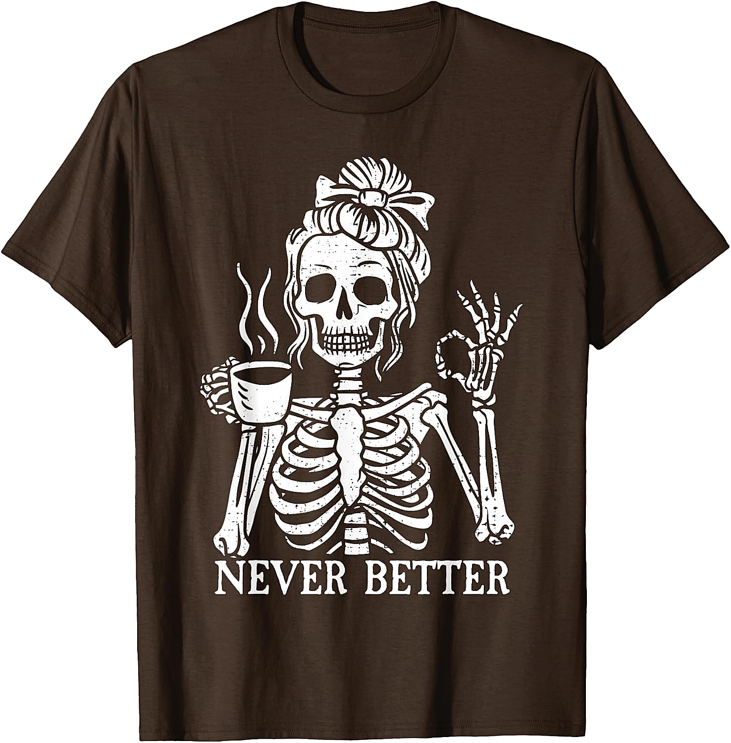 Messy Bun Coffee Skeleton T-Shirt Funny Graphic Tee