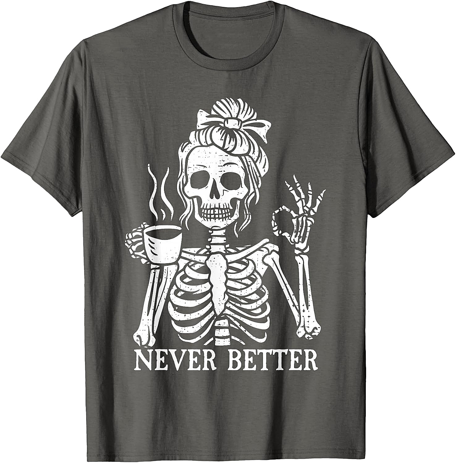 Messy Bun Coffee Skeleton T-Shirt Funny Graphic Tee