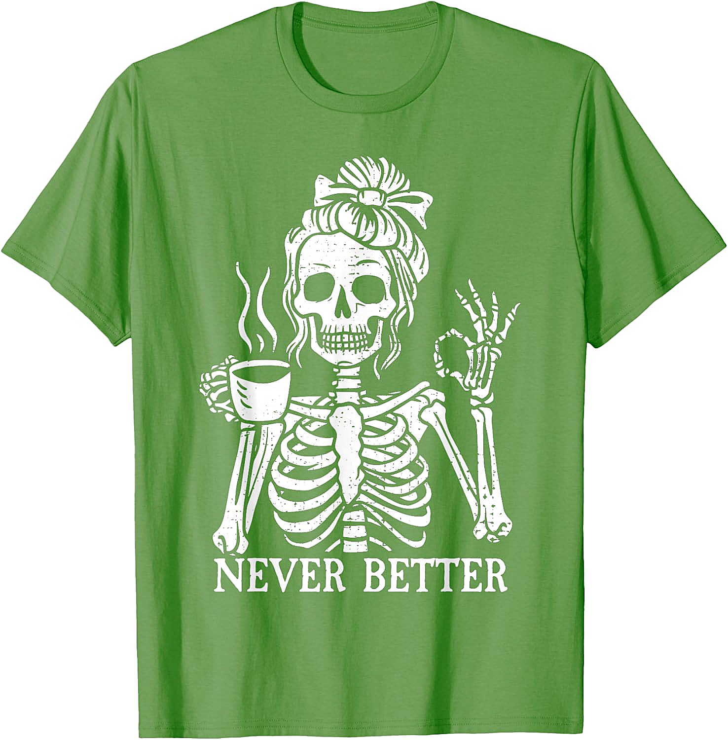 Messy Bun Coffee Skeleton T-Shirt Funny Graphic Tee